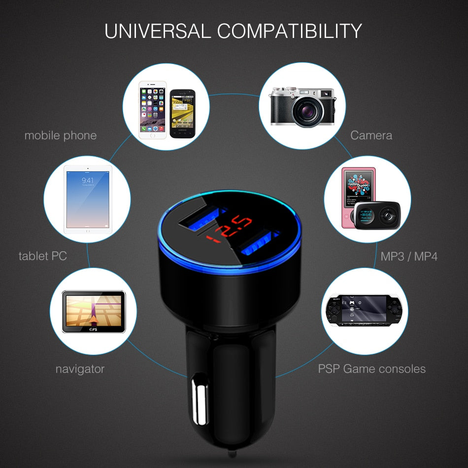 Dual USB Car Fast Charger & LED Display